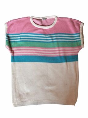 Vintage 80’s Pykettes Pastel Striped Knit Short sleeve Sweater